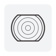 Log wood or timber vector icon in cross section view. Include square sawing pattern for process in mill, sawmill. Material from nature sawn to lumber, board or plank for woodworking, construction.