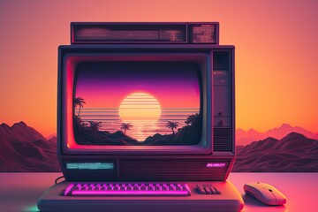 80's Retro computer, Generative AI technology