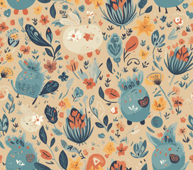 seamless pattern with flowers for easter season