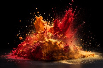 Fototapeta na wymiar Exploding red and gold powder on a black background