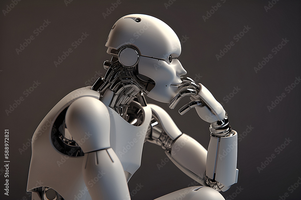 Poster thinking robot isolated on grey background. generative ai