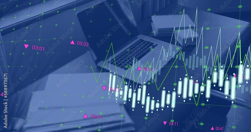 Aufkleber animation of statistical data processing against smartphone, tie and paper on office desk