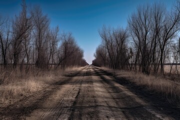 Obraz na płótnie Canvas serene dirt road winding through a lush forest landscape. Generative AI