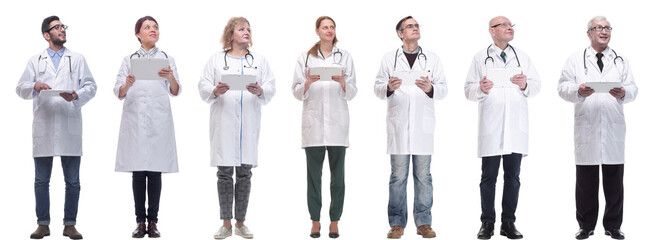 group of doctors with clipboard isolated on white