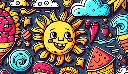 Cartoon cute doodles summer Generative AI
