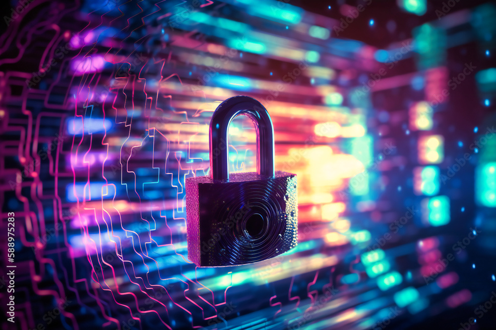 Poster explore a striking visual representation of data protection through a dynamic, colorful shield.