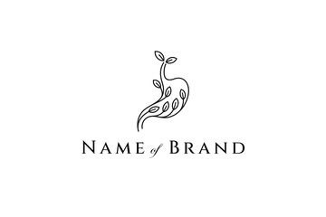 Fototapeta premium Stomach logo with leaf variation in simple line design style. Digestive health, ulcer medicine, health clinic and herbal medicine vector icon
