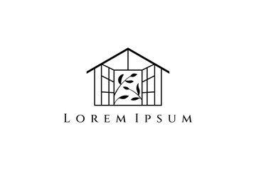 house logo with open door and leaves inside