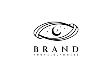 Abstract eye logo with crescent moon and stars inside