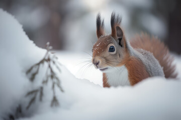 Naklejka na ściany i meble Squirrel in snow