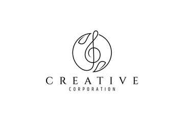 treble clef music logo in circle with leaf variation