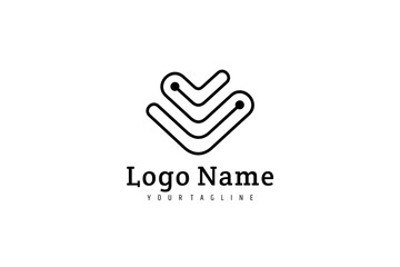 heart logo with a touch of technology in one line design concept