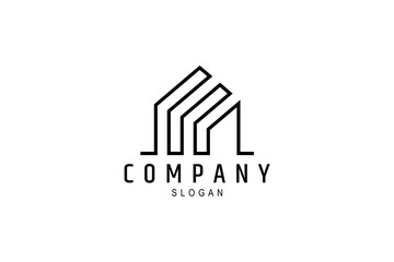 simple house building logo with one line design concept