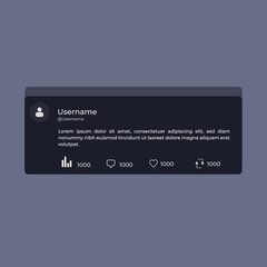 Vector Illustration daily activity post interface template in dark mode.