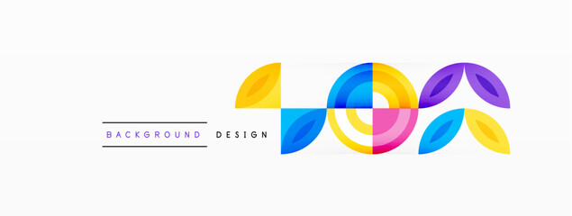 Abstract background - minimalist circles and round elements composition with varying sizes circles and other geometric shapes. The elements are arranged symmetrically in a grid-like pattern