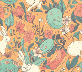 Easter seamless pattern cute vector illustration