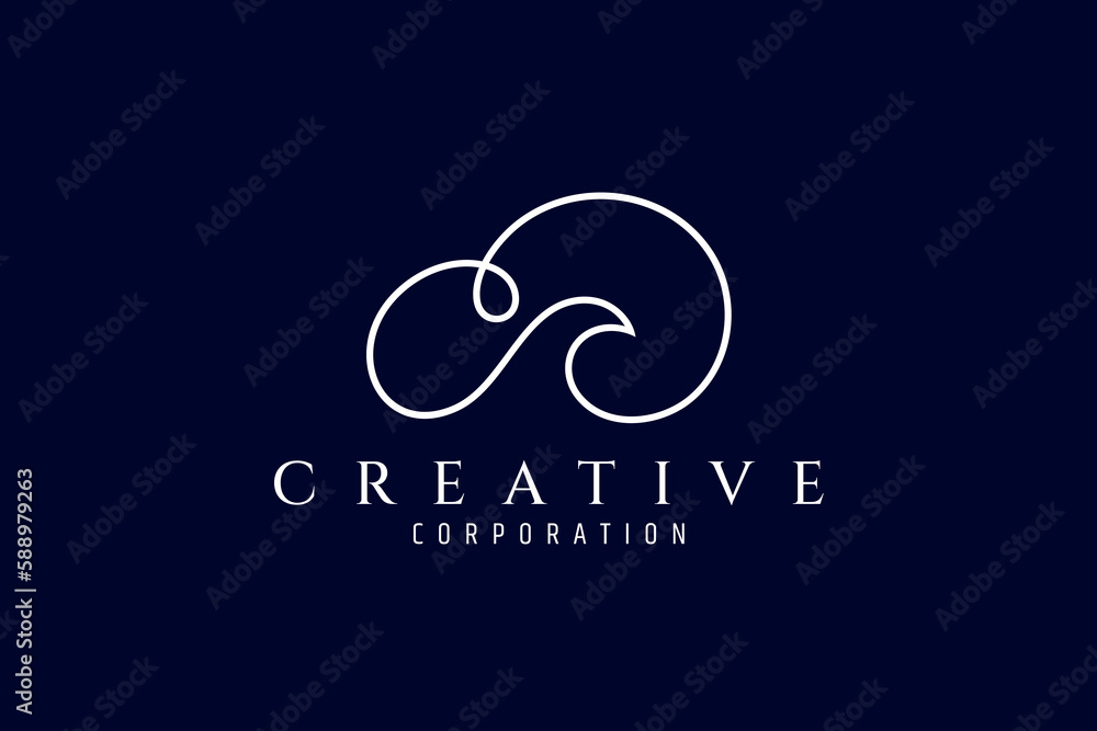 Wall mural simple cloud logo with wave shape blend in linear design style