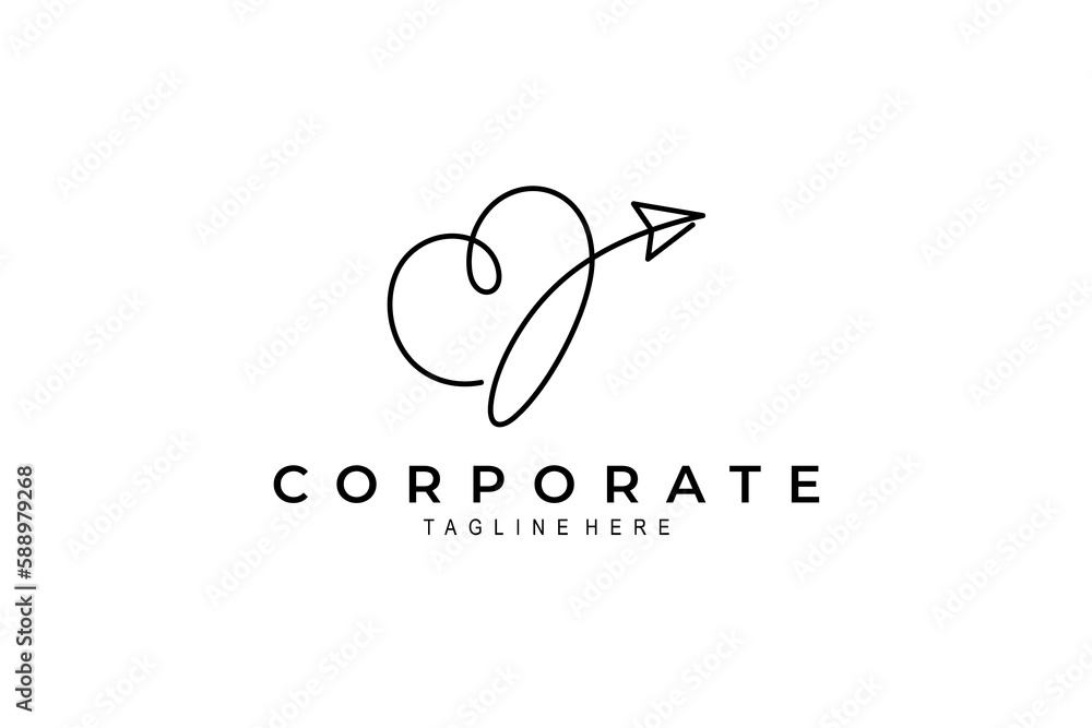 Wall mural heart logo combined with up arrow in continuous one line design style