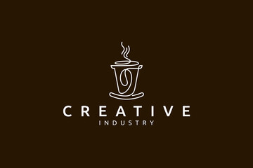 coffee cup logo with continuous one line design style