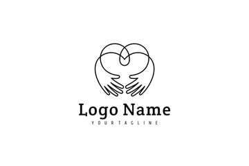 hand logo forming a heart or love in continuous line design style concept