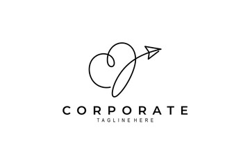 heart logo combined with up arrow in continuous one line design style