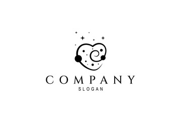 heart or love shaped solar system logo with stars decoration in simple flat design style