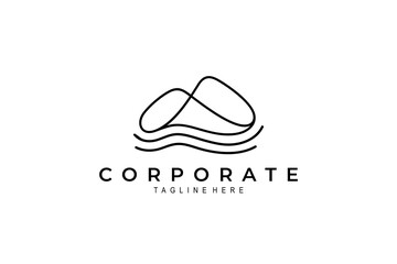 natural mountain and water abstract logo in simple line design style
