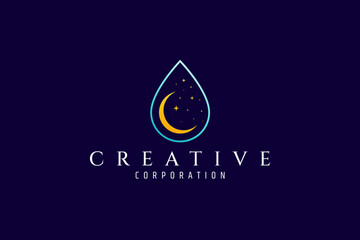 water drop logo with crescent moon and stars decoration inside © FendyTerisno