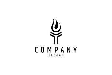 torch logo with burning fire in simple flat design style