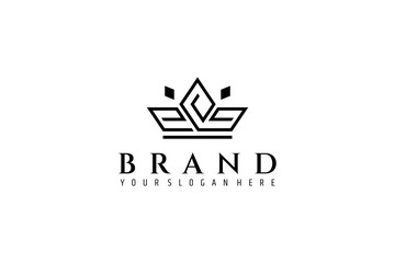 king or queen crown logo with diamond decoration in line art design style