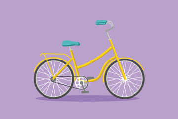 Cartoon flat style drawing mountain race bicycle logo icon. Urban bike to work. Eco friendly vehicle, sport bike. Speed city travel attribute, cycling hobby symbol. Graphic design vector illustration