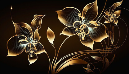 Luxury Gold orchid background. Golden. Generative AI