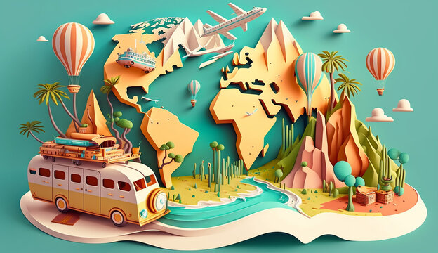 Map Your Adventure A Playful Illustration of summer vacation. Generative AI