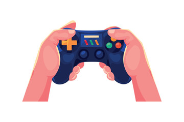 Hand pushing joystick gaming