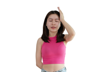 Stressed woman holding her temples with severe problems in her life, Family problems, Pressure from work, Poor financial, Despair in life, Discouraged and deeply saddened, Panic attacks.