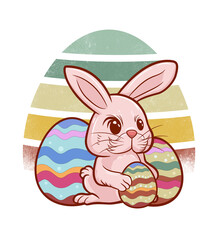 rabbit cute egg in illustrator for easter holiday on background vintage