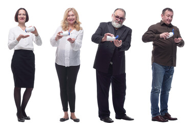 Obraz premium group of people taking a pill isolated