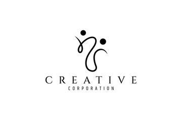 Fototapeta premium two people linear logo, human relationship, family care vector icon