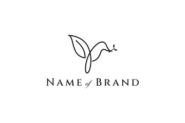 bird logo with leaf in its beak in line art design style