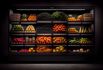 Supply Shortages Background and Shortage of supplies with empty store shelving with low quantity of fresh produce at a supermarket as an economic distribution and business problem and. Generative AI