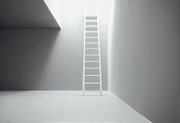 White ladder bridging gap in the floor, modern minimal business sucess, achievement or obstacle concept. Generative AI
