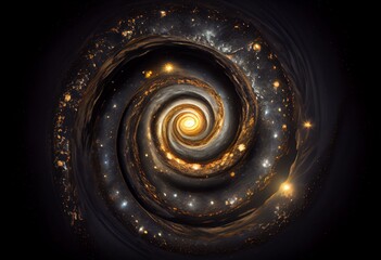 a computer generated image of a spiral with planets in the center of the image and a star in the center of the image with a black background.  generative ai