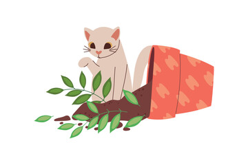 Cute kitten playing with plant