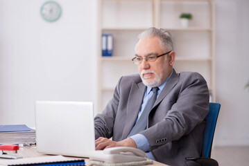 Old male employee working in the office