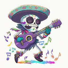 skull playing guitar illustration created with Generative AI technology