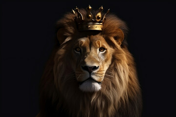 Fototapeta na wymiar lion with golden crown on black background
