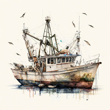 finshing boat watercolor paint created with Generative AI technology