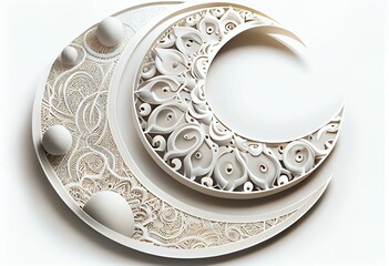 3d White Ramadan Crescent decorated isolated on white background. Generative AI