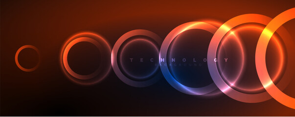 Neon shiny circles abstract background, technology energy space light concept, abstract background wallpaper design