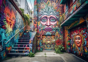 Colorful graffiti on the wall. Generative AI.